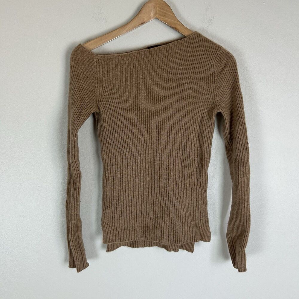 State 100% Cashmere Sweater Womens S Pullover Cut Out One Shoulder Brown Tan